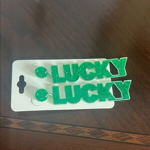 Green Glitter 'LUCKY' Earrings